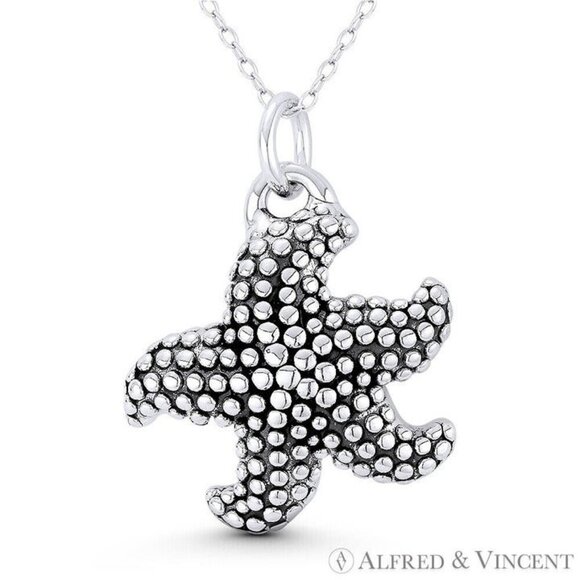 Starfish Ocean Sealife Charm Pendant in Oxidized .925 Sterling Silver - Picture 1 of 1